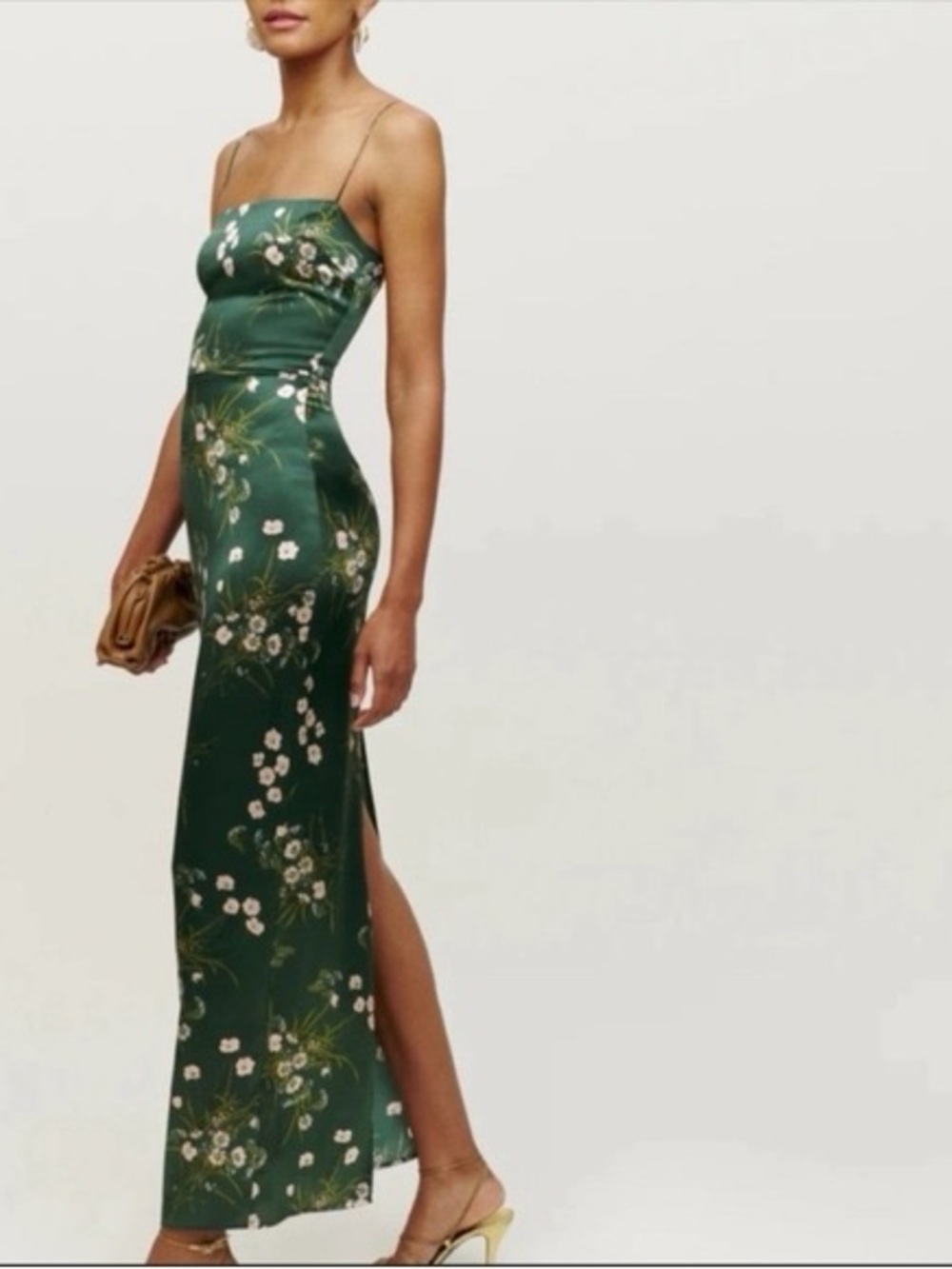 Reformation Frankie Floral Silk Maxi Dress in Buena Green Size 8 - Picture 6 of 16